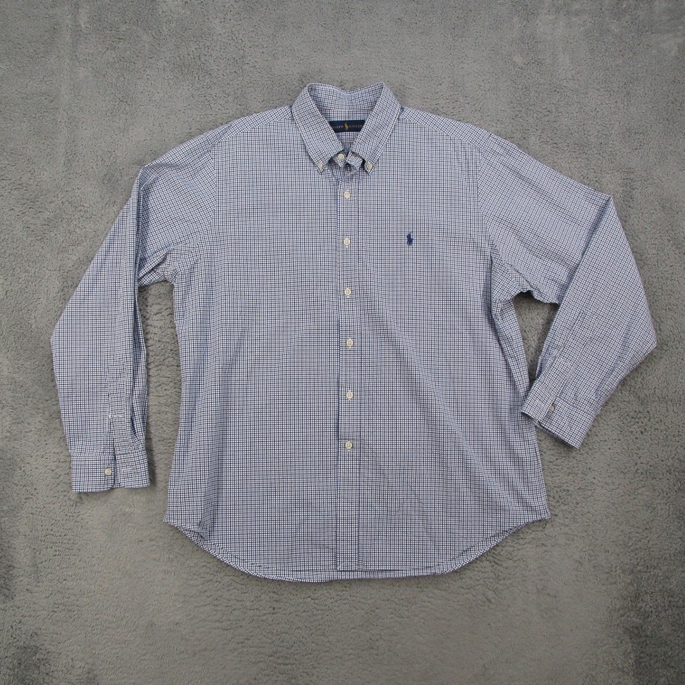 Ralph Lauren Mens XL Button Down Shirt Blue White Gingham Check Long Sleeve Pony